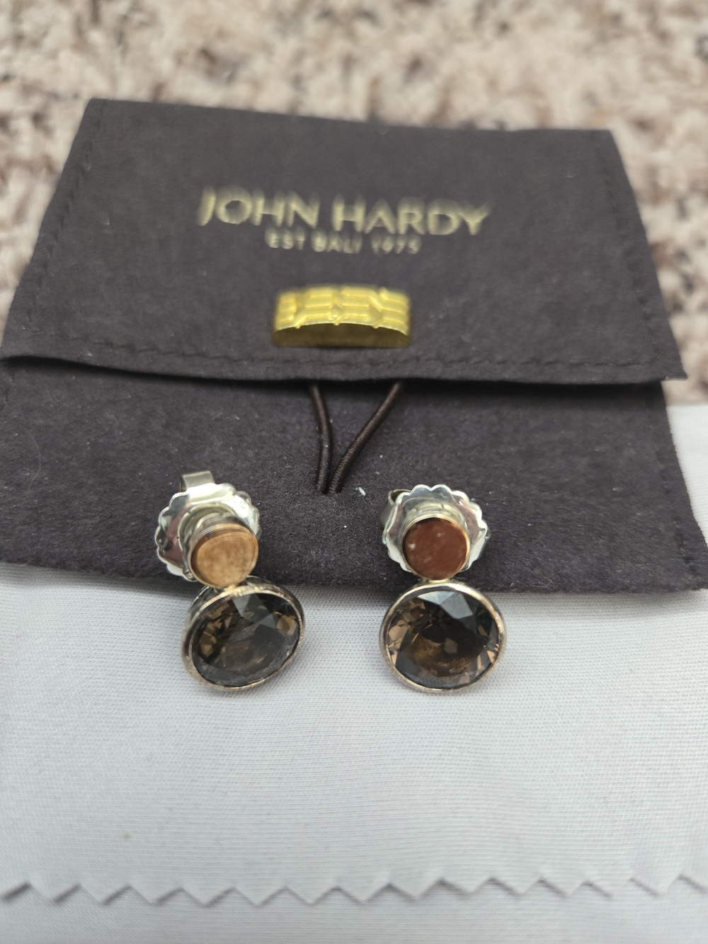 John Hardy Brown & Smoky Quartz Double-Stud Earrings